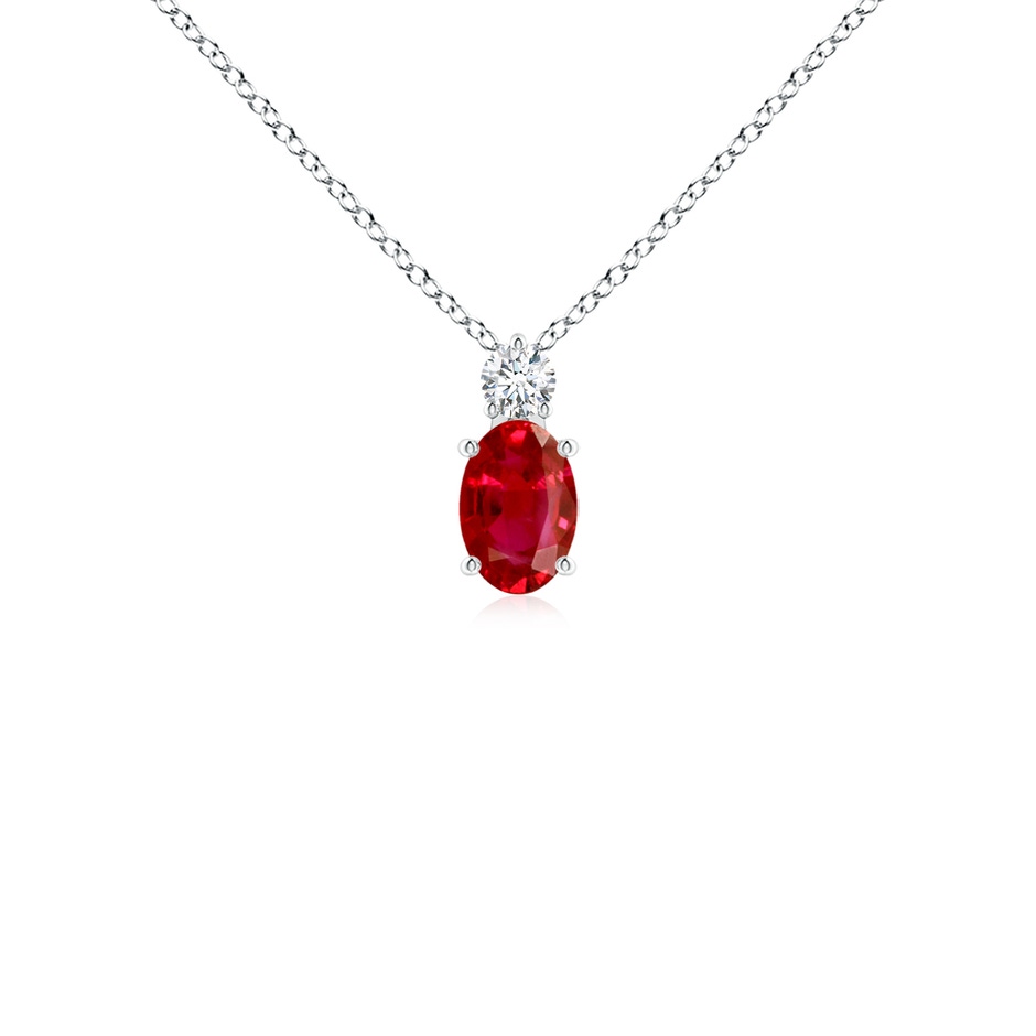 6x4mm AAA Oval Ruby Solitaire Pendant with Diamond in White Gold 