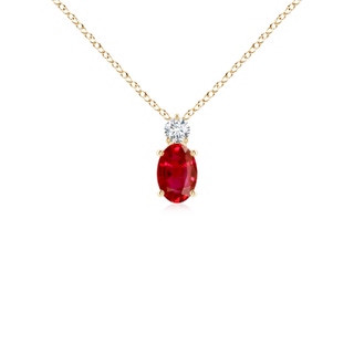 6x4mm AAA Oval Ruby Solitaire Pendant with Diamond in Yellow Gold