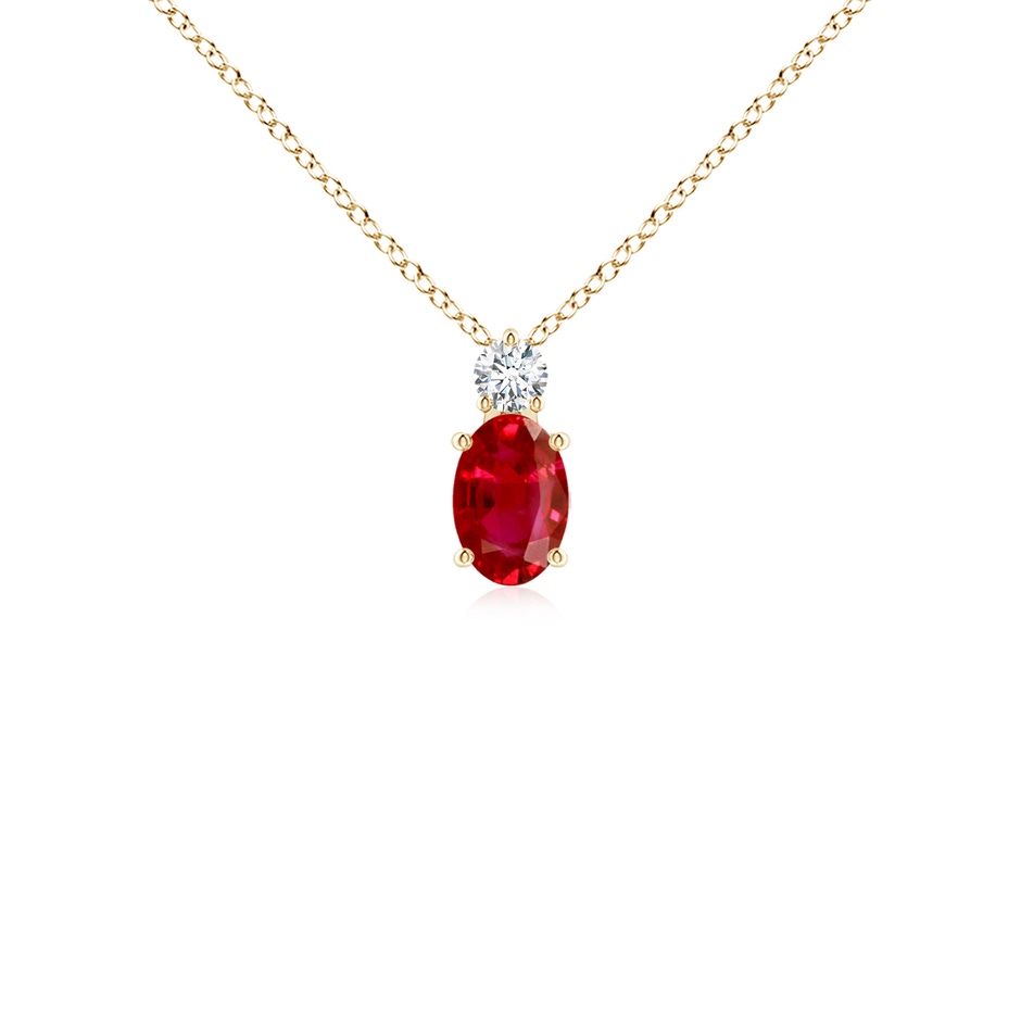 6x4mm AAA Oval Ruby Solitaire Pendant with Diamond in Yellow Gold 