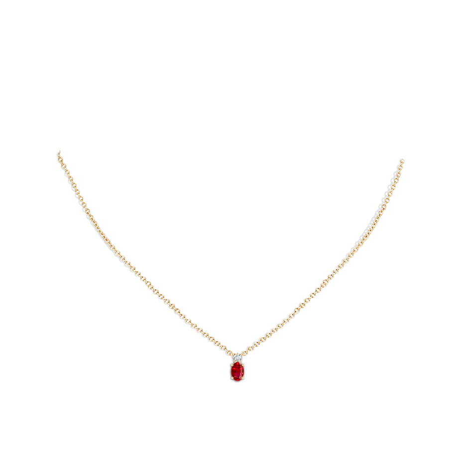 6x4mm AAA Oval Ruby Solitaire Pendant with Diamond in Yellow Gold pen