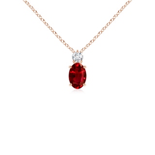 6x4mm AAAA Oval Ruby Solitaire Pendant with Diamond in 10K Rose Gold