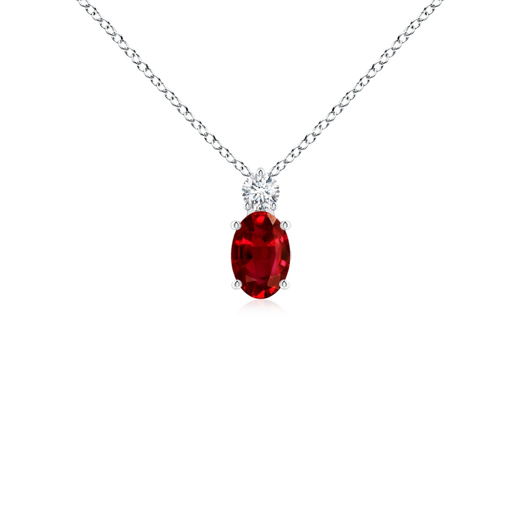 6x4mm AAAA Oval Ruby Solitaire Pendant with Diamond in P950 Platinum
