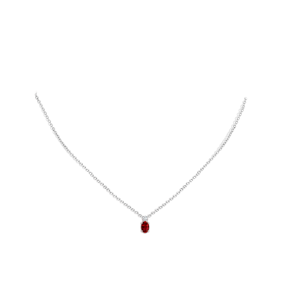 6x4mm AAAA Oval Ruby Solitaire Pendant with Diamond in P950 Platinum pen
