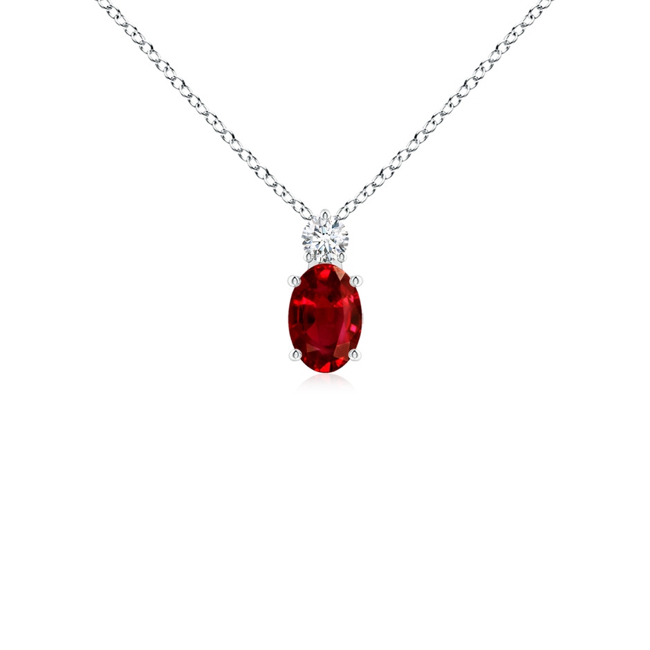 6x4mm AAAA Oval Ruby Solitaire Pendant with Diamond in White Gold 