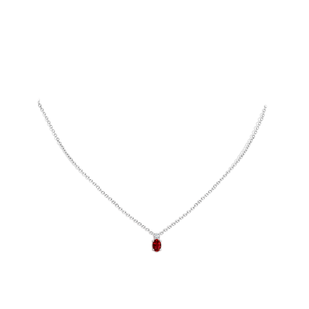 6x4mm AAAA Oval Ruby Solitaire Pendant with Diamond in White Gold pen