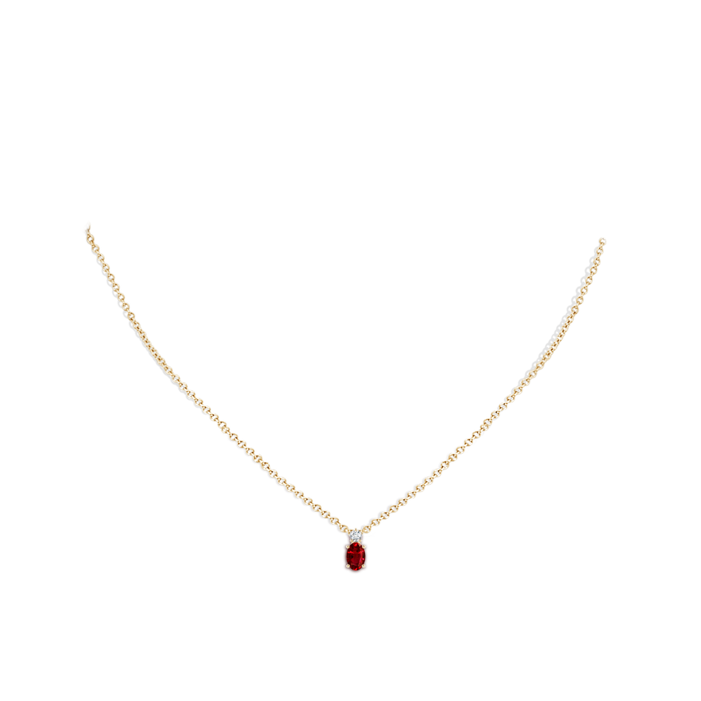 6x4mm AAAA Oval Ruby Solitaire Pendant with Diamond in Yellow Gold pen