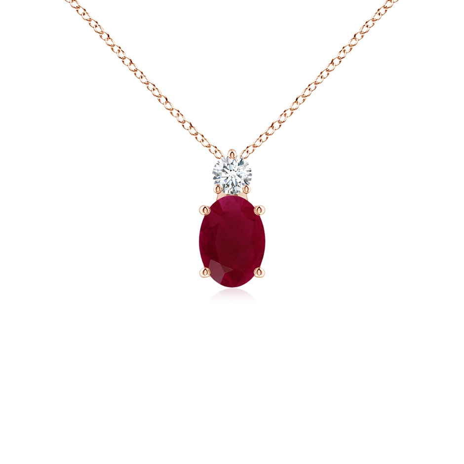 7x5mm A Oval Ruby Solitaire Pendant with Diamond in Rose Gold 