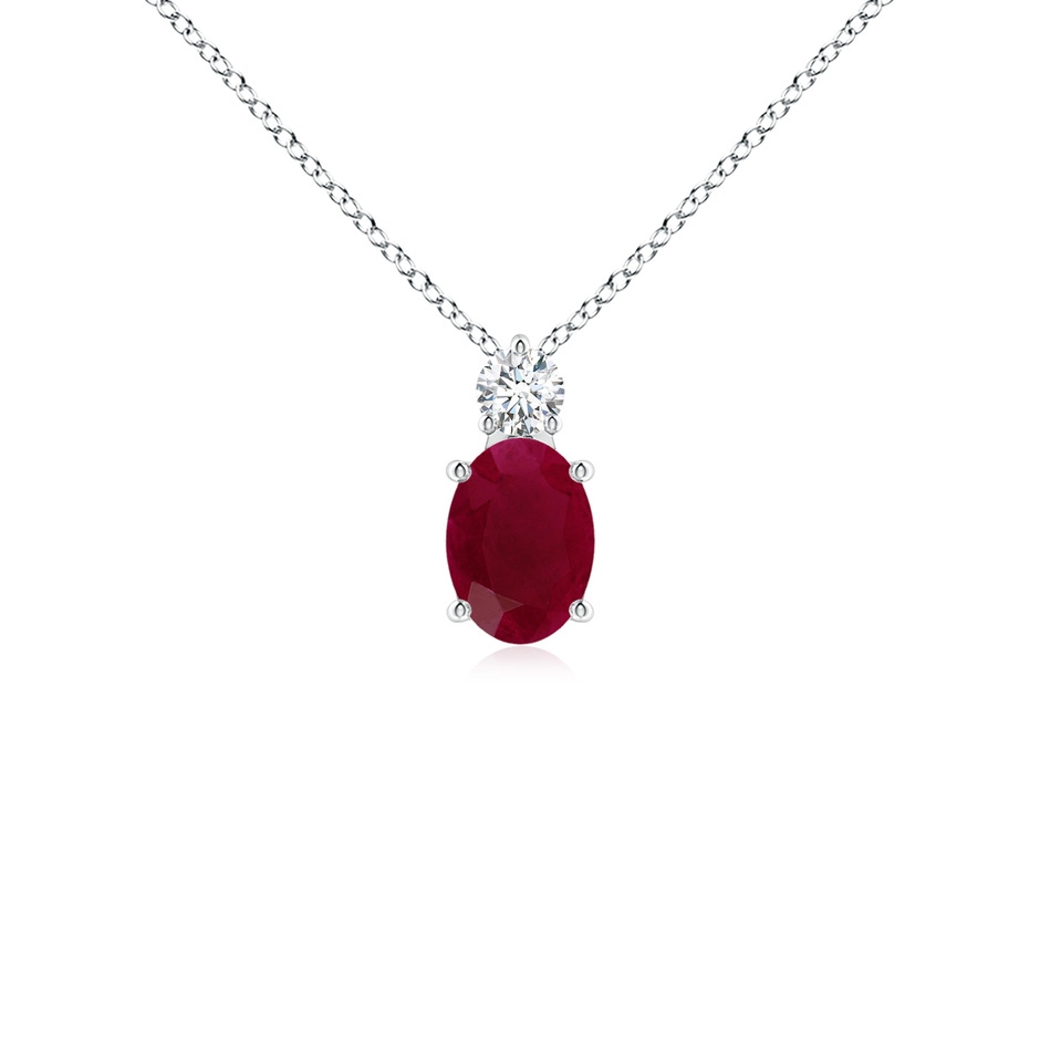 7x5mm A Oval Ruby Solitaire Pendant with Diamond in White Gold 