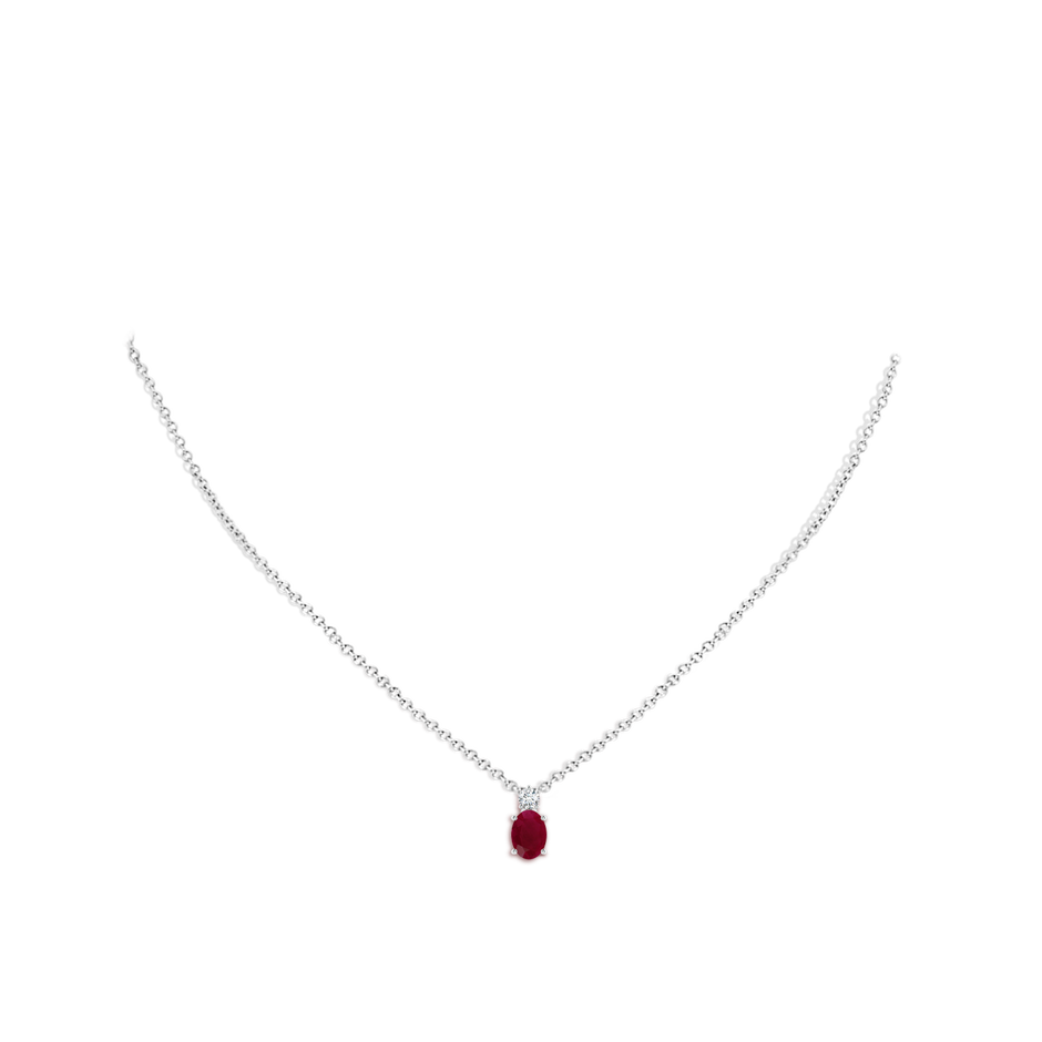 7x5mm A Oval Ruby Solitaire Pendant with Diamond in White Gold pen
