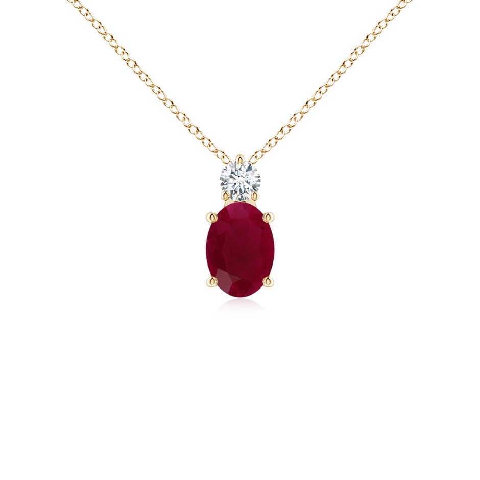 7x5mm A Oval Ruby Solitaire Pendant with Diamond in Yellow Gold 