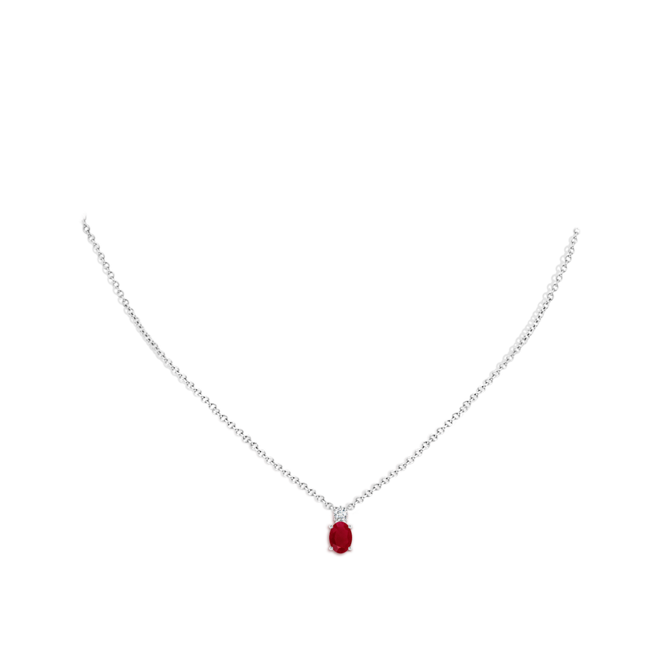 7x5mm AA Oval Ruby Solitaire Pendant with Diamond in S999 Silver pen