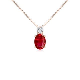 7x5mm AAA Oval Ruby Solitaire Pendant with Diamond in 10K Rose Gold