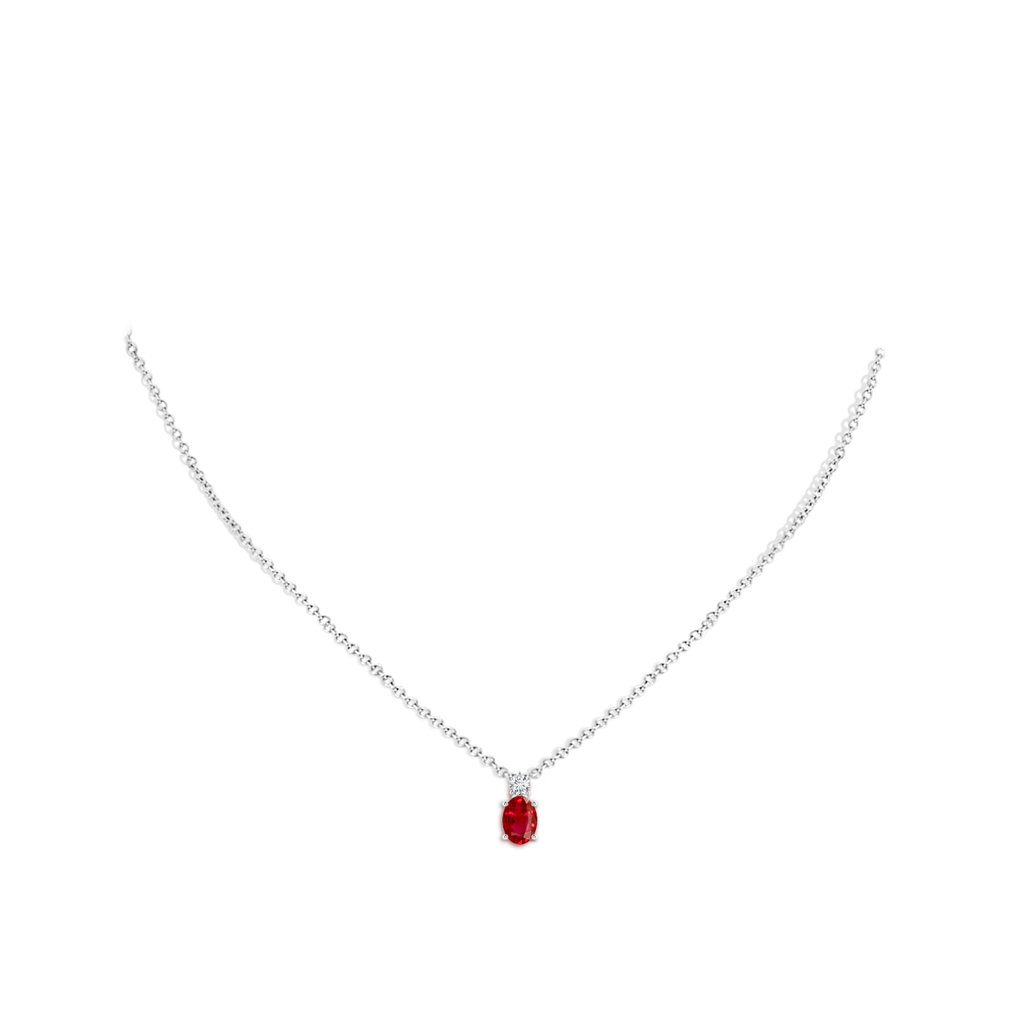 7x5mm AAA Oval Ruby Solitaire Pendant with Diamond in White Gold pen