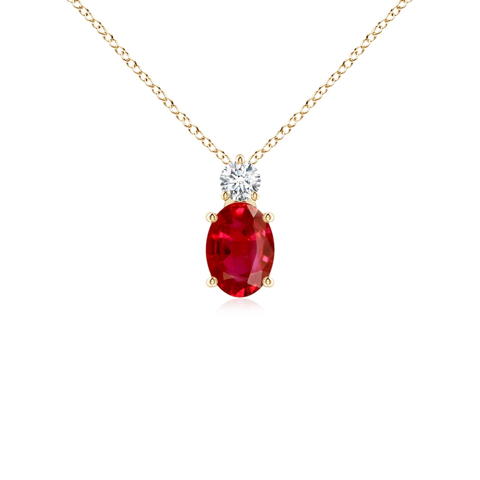 7x5mm AAA Oval Ruby Solitaire Pendant with Diamond in Yellow Gold 