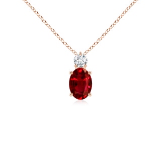 7x5mm AAAA Oval Ruby Solitaire Pendant with Diamond in Rose Gold