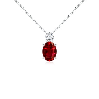 7x5mm AAAA Oval Ruby Solitaire Pendant with Diamond in S999 Silver
