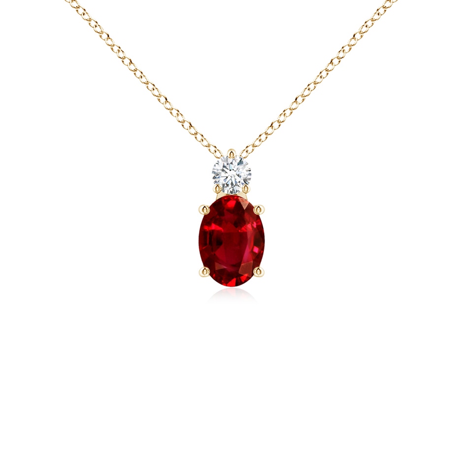 7x5mm AAAA Oval Ruby Solitaire Pendant with Diamond in Yellow Gold 