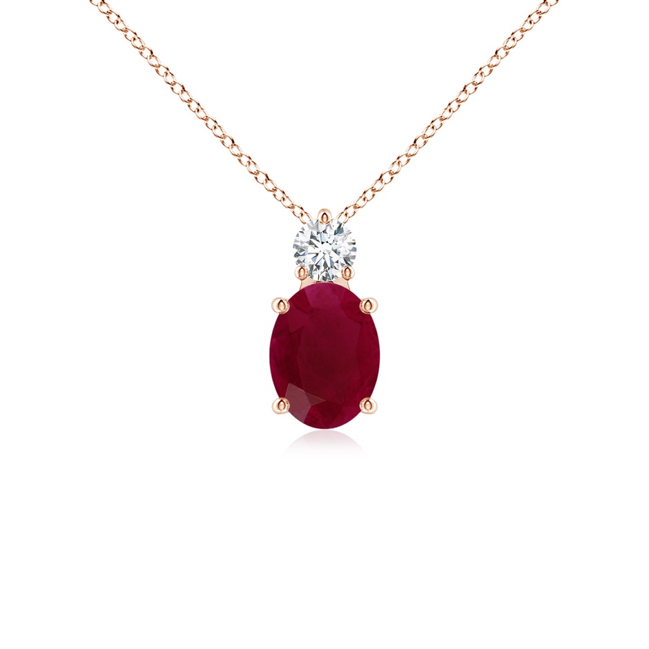 8x6mm A Oval Ruby Solitaire Pendant with Diamond in Rose Gold 