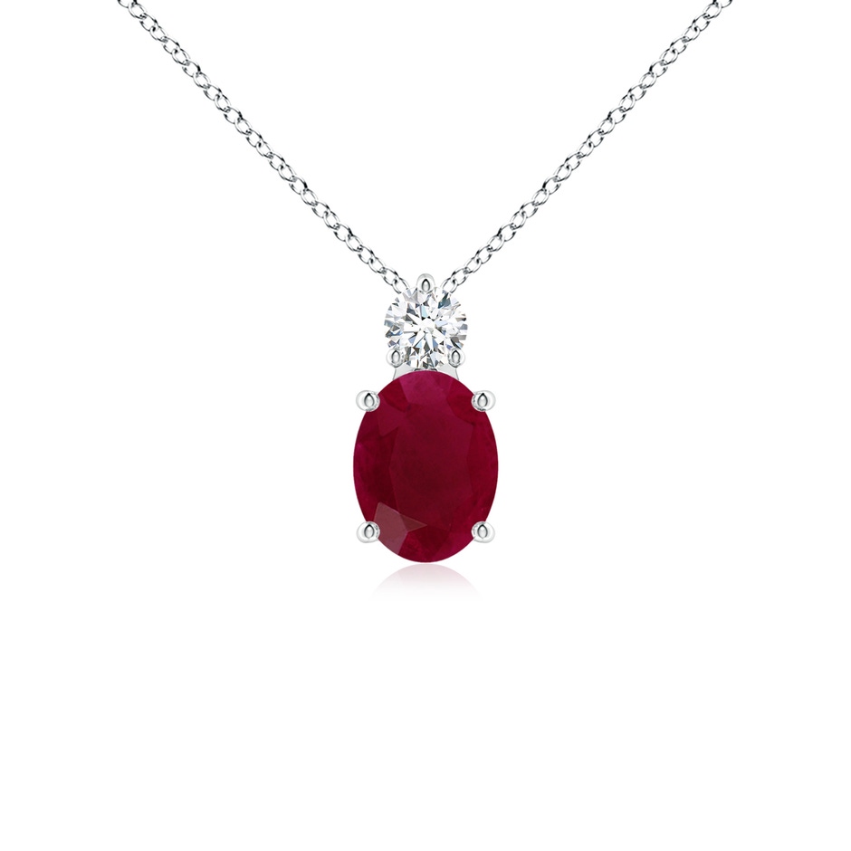 8x6mm A Oval Ruby Solitaire Pendant with Diamond in White Gold 