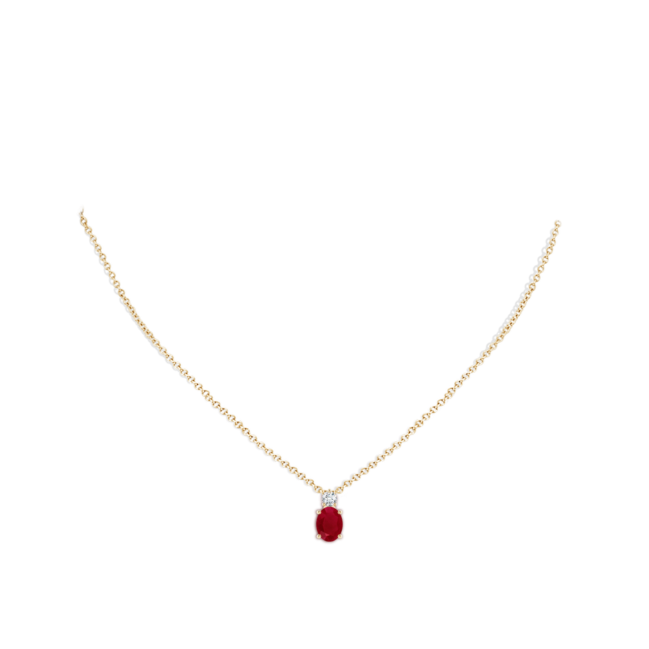 8x6mm AA Oval Ruby Solitaire Pendant with Diamond in Yellow Gold pen
