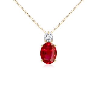 8x6mm AAA Oval Ruby Solitaire Pendant with Diamond in Yellow Gold