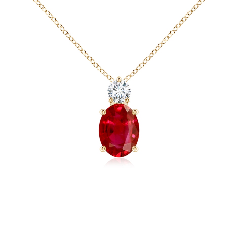 8x6mm AAA Oval Ruby Solitaire Pendant with Diamond in Yellow Gold 