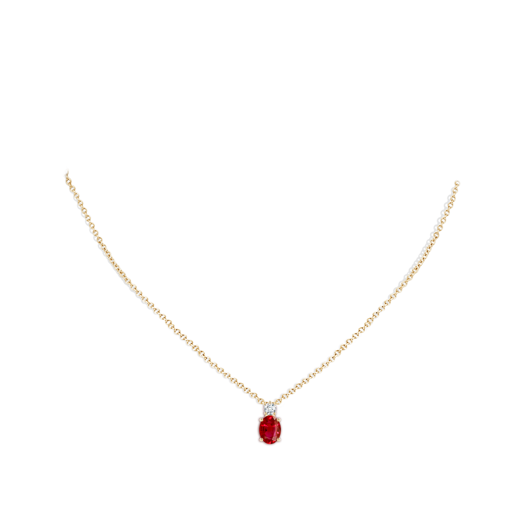 8x6mm AAA Oval Ruby Solitaire Pendant with Diamond in Yellow Gold - body_neck