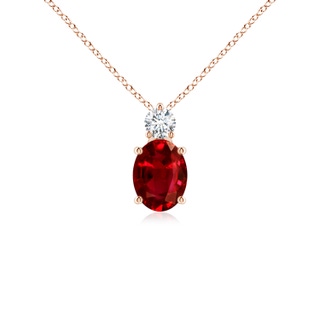 8x6mm AAAA Oval Ruby Solitaire Pendant with Diamond in 10K Rose Gold