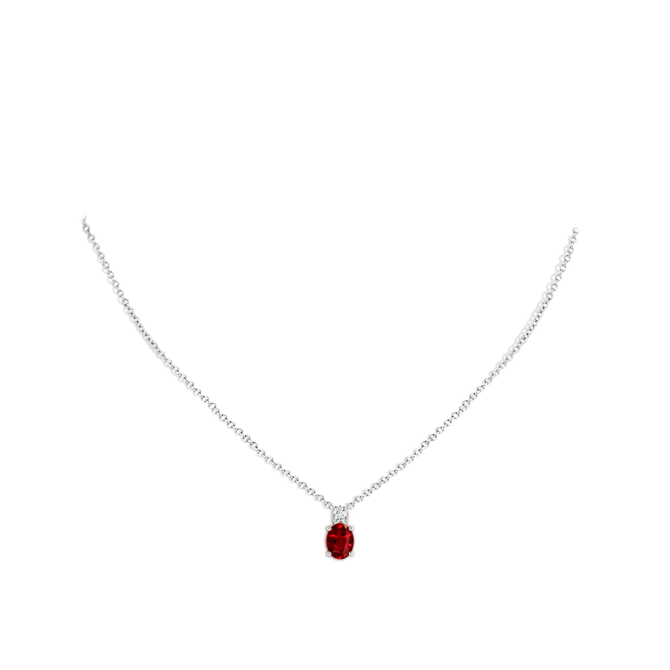 8x6mm AAAA Oval Ruby Solitaire Pendant with Diamond in P950 Platinum pen