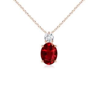 8x6mm AAAA Oval Ruby Solitaire Pendant with Diamond in Rose Gold