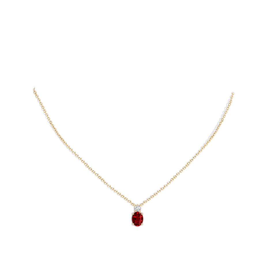 8x6mm AAAA Oval Ruby Solitaire Pendant with Diamond in Yellow Gold pen