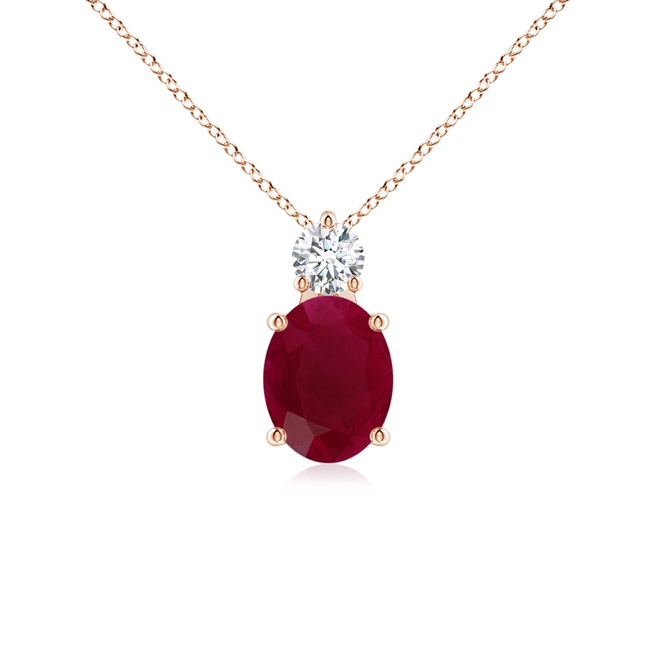 9x7mm A Oval Ruby Solitaire Pendant with Diamond in Rose Gold 