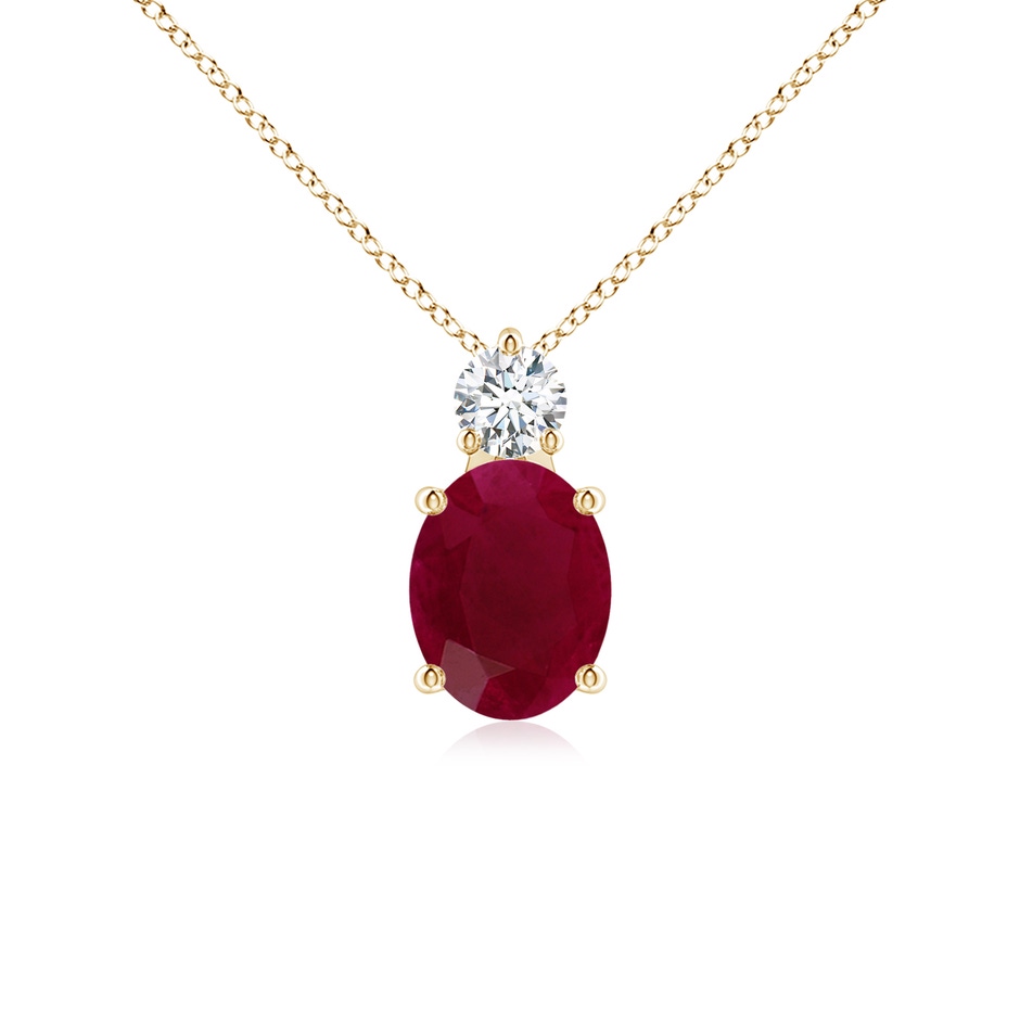 9x7mm A Oval Ruby Solitaire Pendant with Diamond in Yellow Gold 