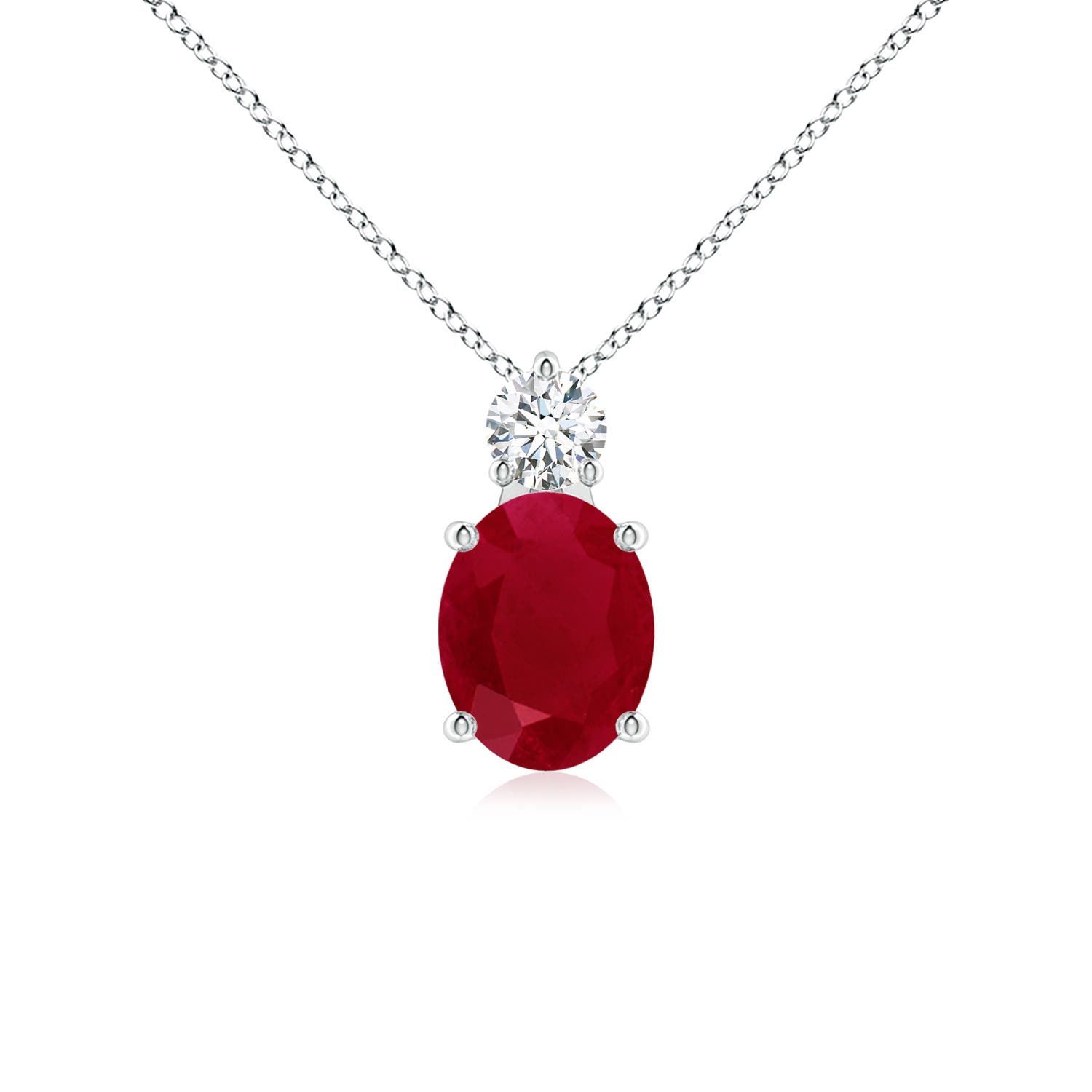 9x7mm AA Oval Ruby Solitaire Pendant with Diamond in P950 Platinum