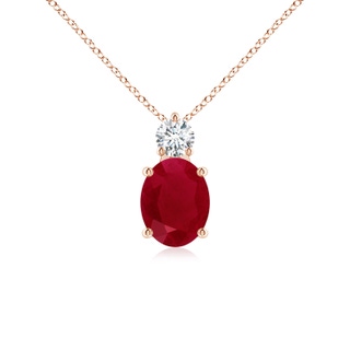 9x7mm AA Oval Ruby Solitaire Pendant with Diamond in Rose Gold