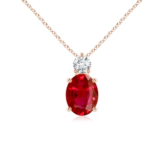9x7mm AAA Oval Ruby Solitaire Pendant with Diamond in 9K Rose Gold