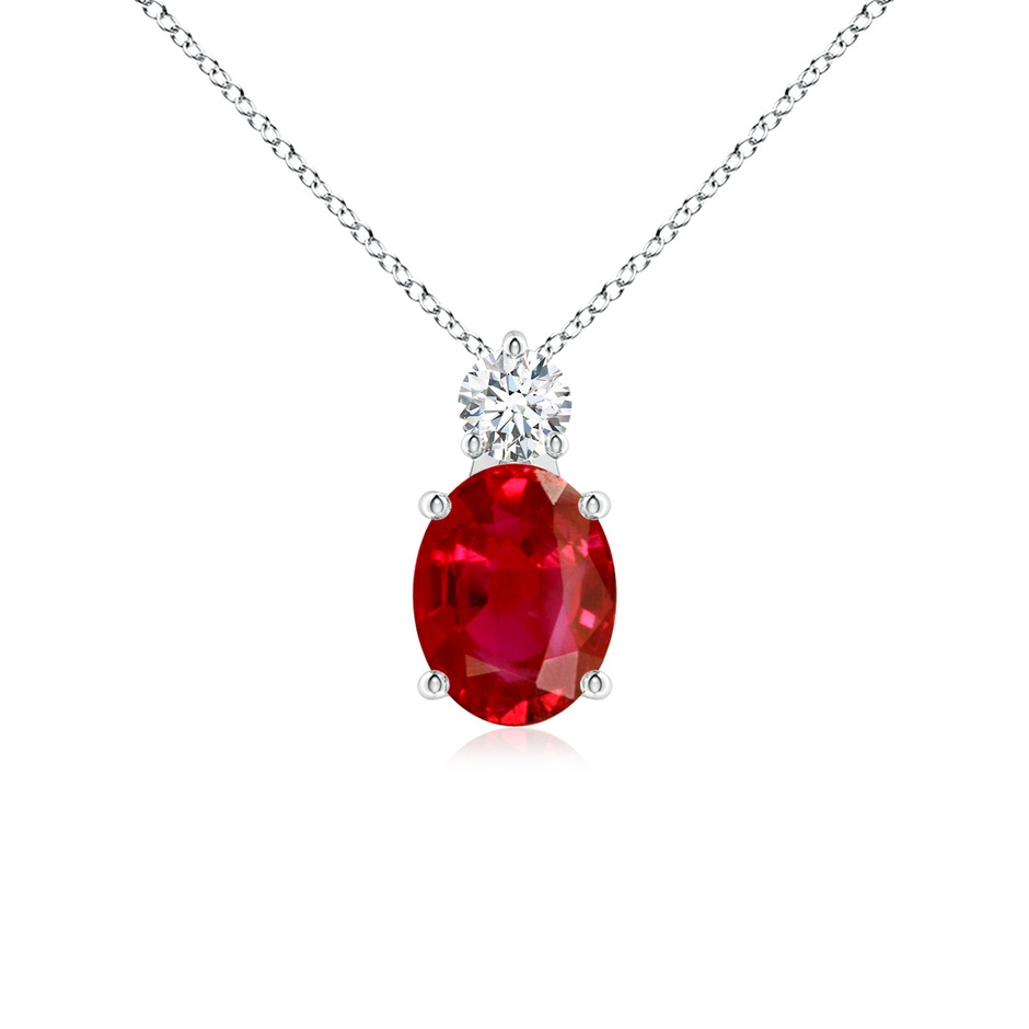 9x7mm AAA Oval Ruby Solitaire Pendant with Diamond in P950 Platinum 