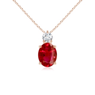 9x7mm AAA Oval Ruby Solitaire Pendant with Diamond in Rose Gold