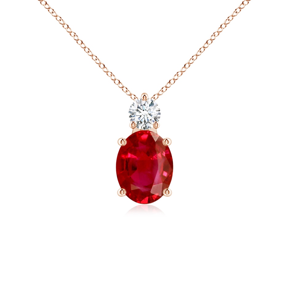 9x7mm AAA Oval Ruby Solitaire Pendant with Diamond in Rose Gold 