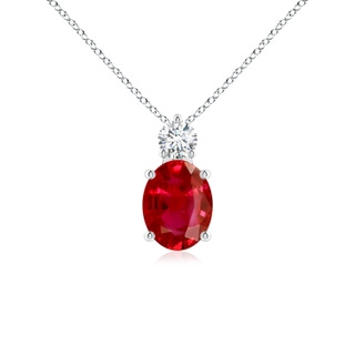 9x7mm AAA Oval Ruby Solitaire Pendant with Diamond in S999 Silver