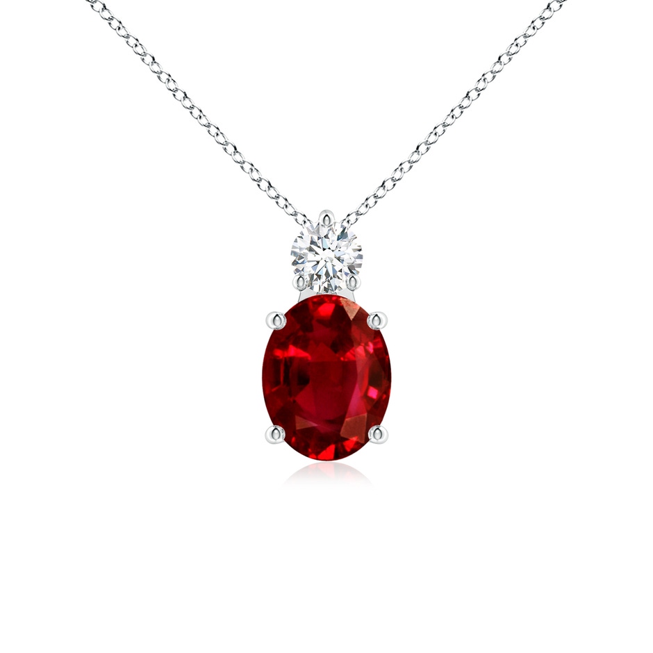 9x7mm AAAA Oval Ruby Solitaire Pendant with Diamond in P950 Platinum 