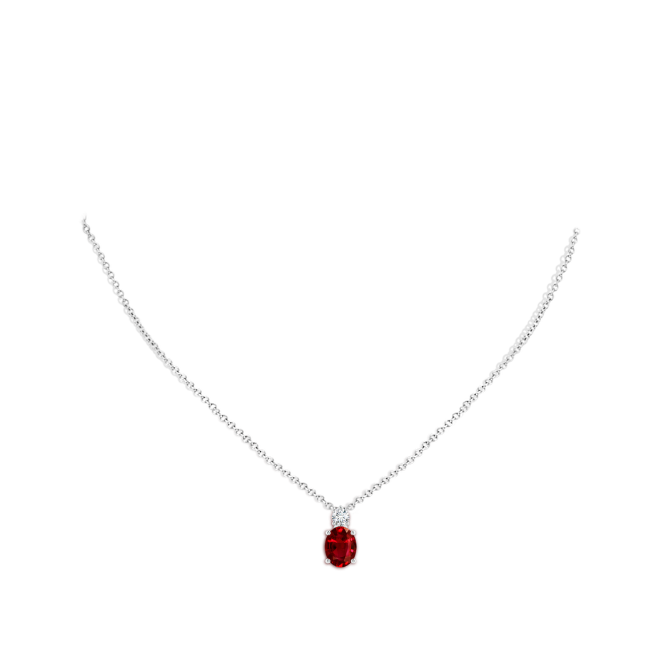 9x7mm AAAA Oval Ruby Solitaire Pendant with Diamond in P950 Platinum pen