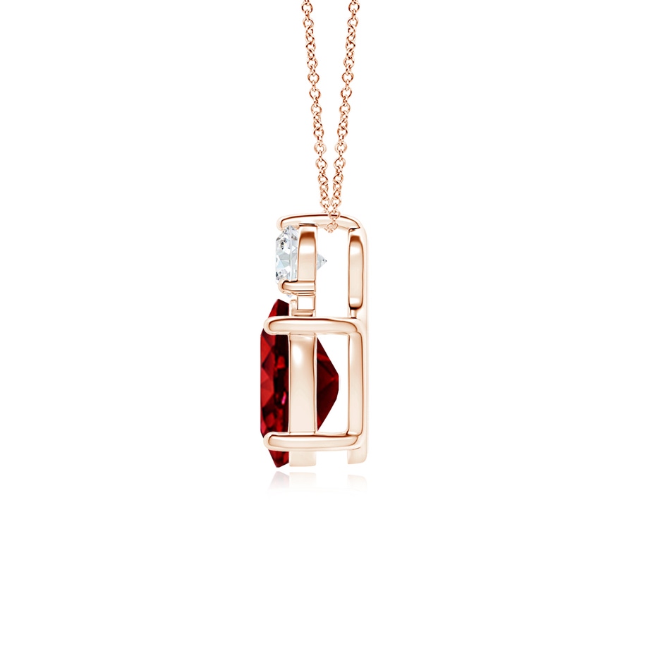 9x7mm AAAA Oval Ruby Solitaire Pendant with Diamond in Rose Gold side 199