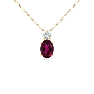 7x5mm AAA Oval Rhodolite Solitaire Pendant with Diamond in Yellow Gold