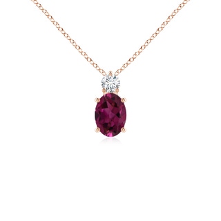 7x5mm AAAA Oval Rhodolite Solitaire Pendant with Diamond in 9K Rose Gold