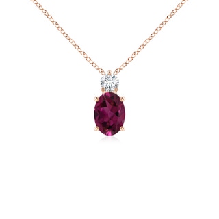 7x5mm AAAA Oval Rhodolite Solitaire Pendant with Diamond in Rose Gold