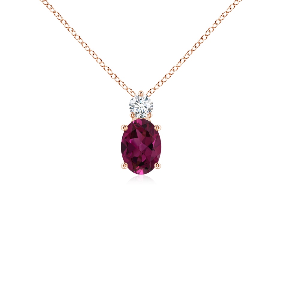 7x5mm AAAA Oval Rhodolite Solitaire Pendant with Diamond in Rose Gold 