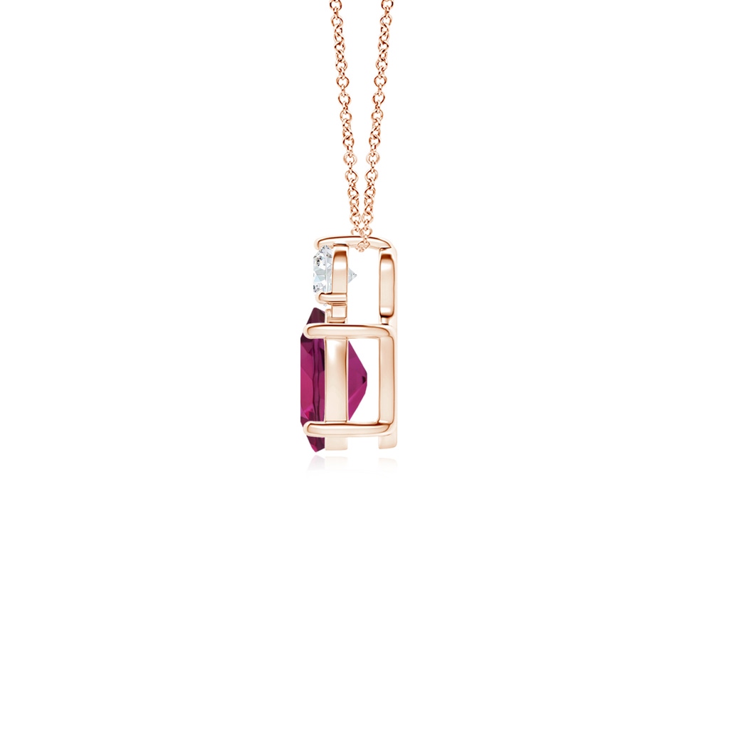 7x5mm AAAA Oval Rhodolite Solitaire Pendant with Diamond in Rose Gold - side_1
