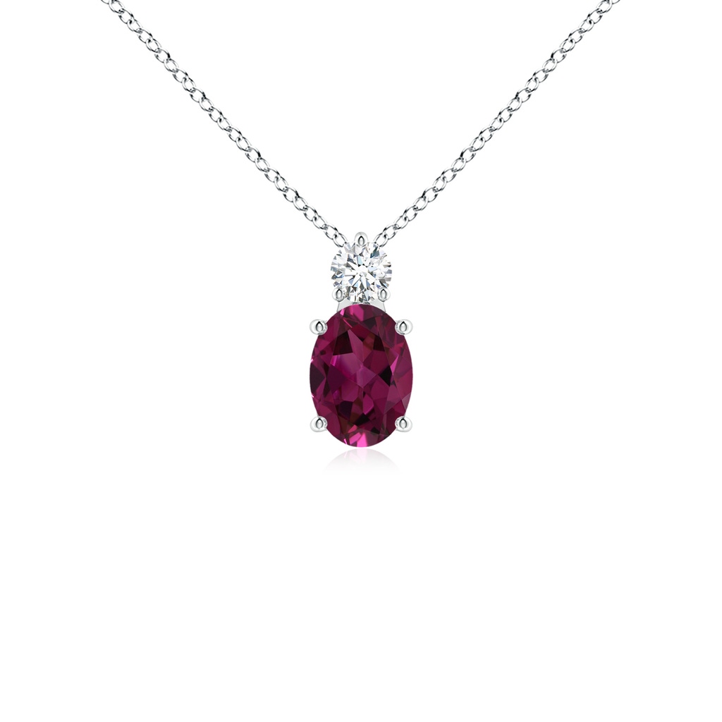 7x5mm AAAA Oval Rhodolite Solitaire Pendant with Diamond in White Gold
