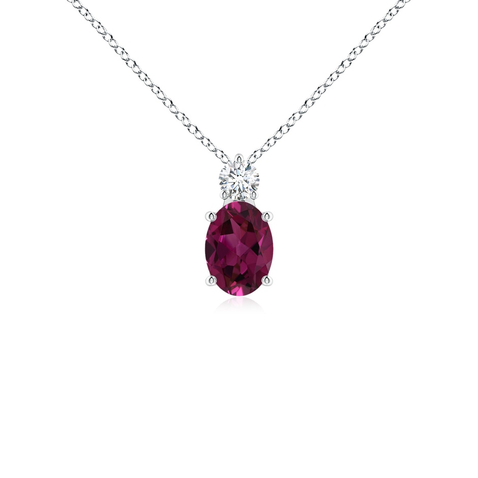 7x5mm AAAA Oval Rhodolite Solitaire Pendant with Diamond in White Gold 